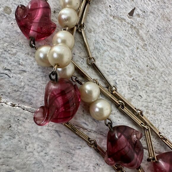 Vintage 28” Murano Glass And Faux Pearl Infinity Necklace - Picture 4 of 7